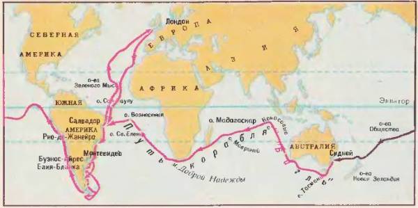 Карта путешествий дарвина